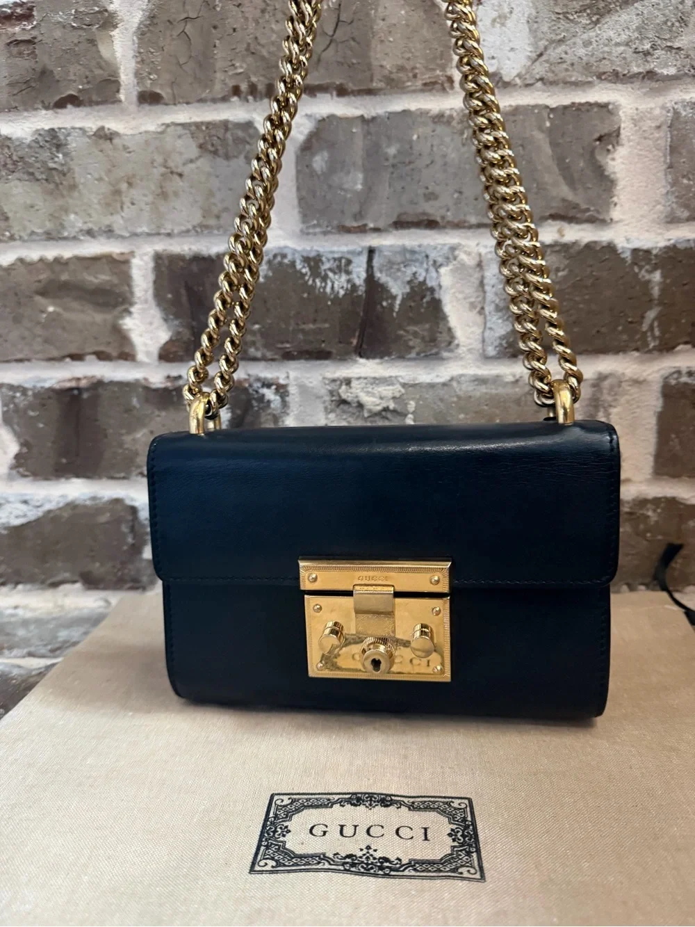 Black Leather Gucci Padloc